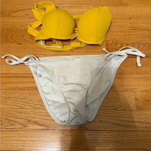 Yellow PushUp Bikini Top and White Bottom Set